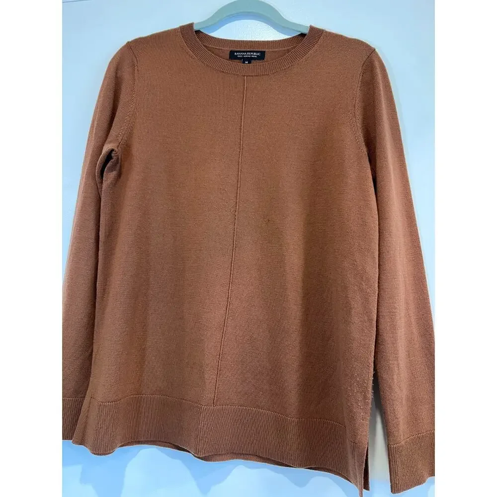 Banana Republic 100% Merino Wool Crewneck Sweater Rust Orange Men's Medium M